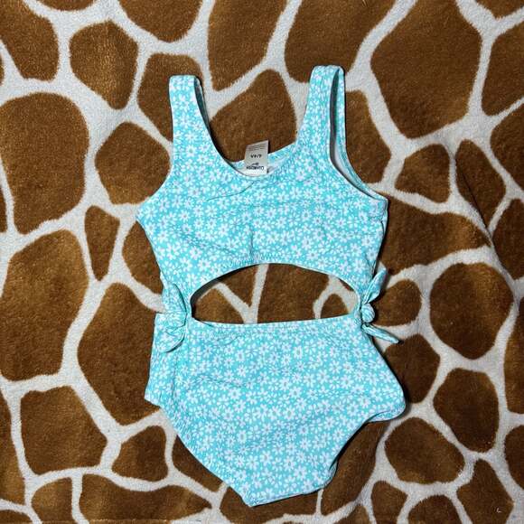 OshKosh B'gosh Toddler Girls Teal Floral Cutout One Piece Swimsuit Size 4T - Picture 2 of 4